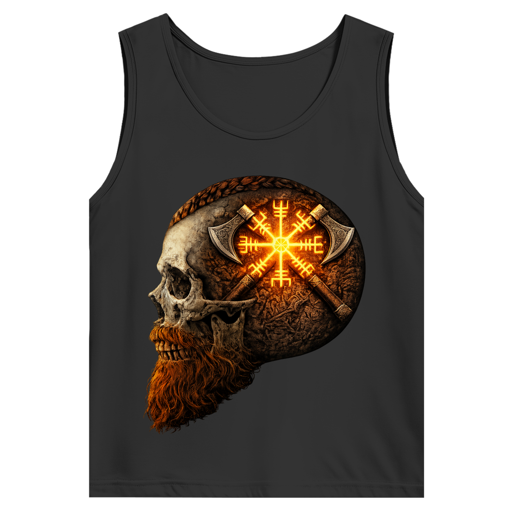 Herren Basic Tank Top Vegvisir mit Äxten und Totenschädel gelb