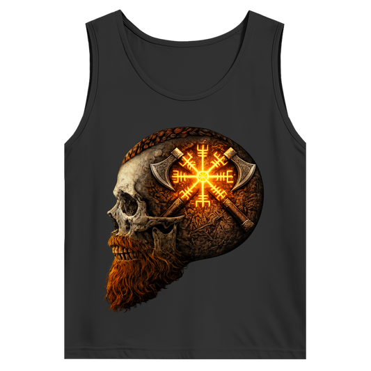 Herren Basic Tank Top Vegvisir mit Äxten und Totenschädel gelb