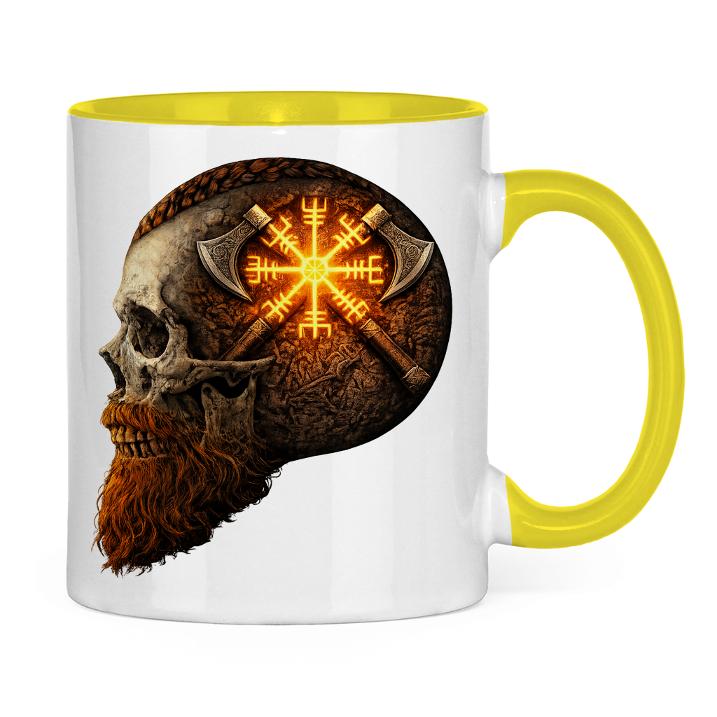 Tasse zweifarbig Vegvisir mit Äxten und Totenschädel gelb