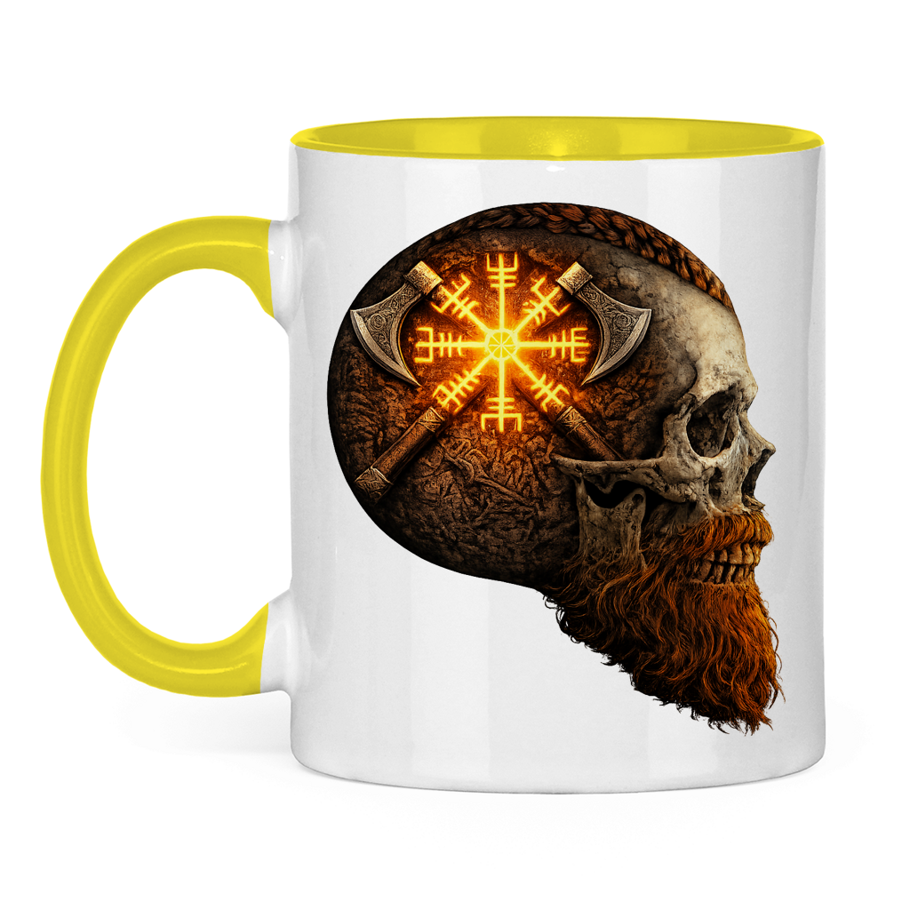 Tasse zweifarbig Vegvisir mit Äxten und Totenschädel gelb
