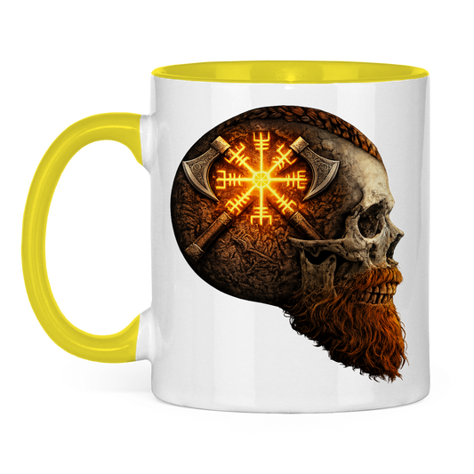 Tasse zweifarbig Vegvisir mit Äxten und Totenschädel gelb