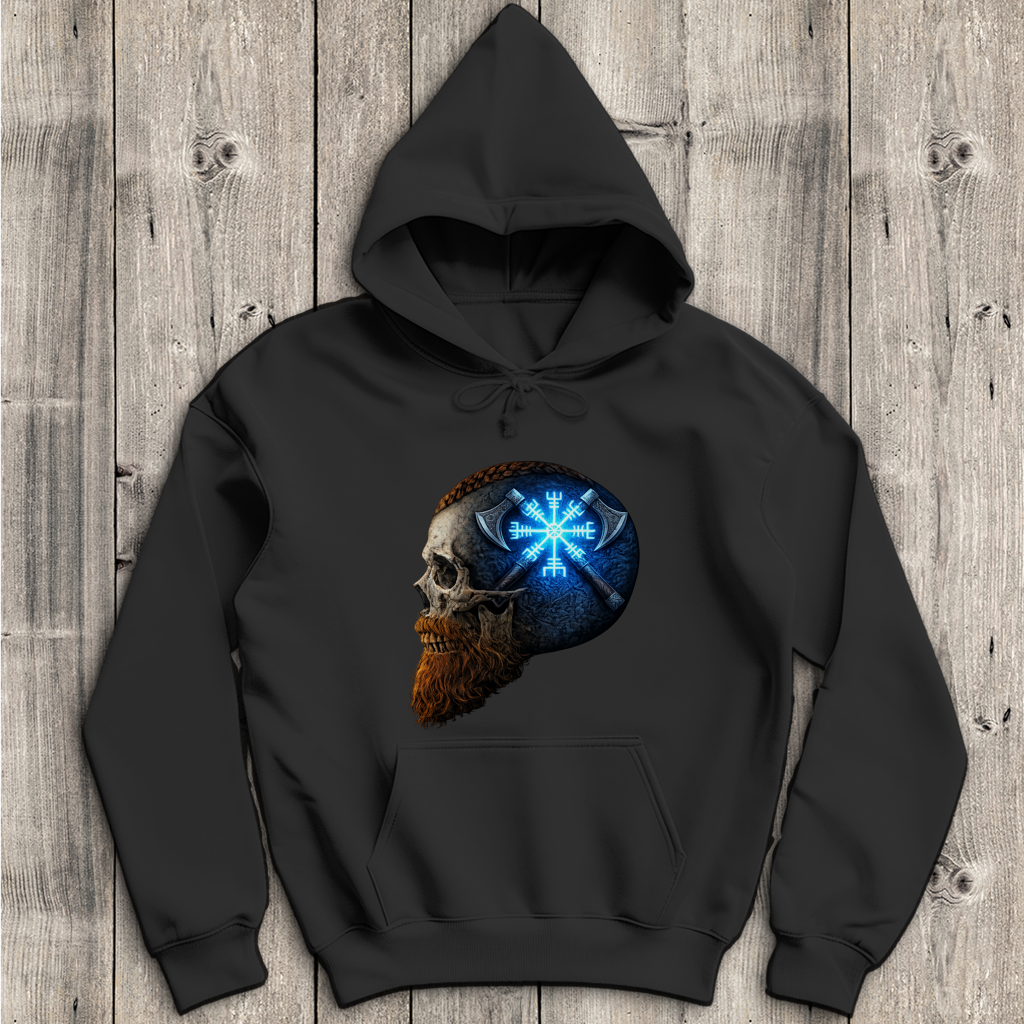 Herren Hoodie Vegvisir mit Äxten und Totenschädel blau