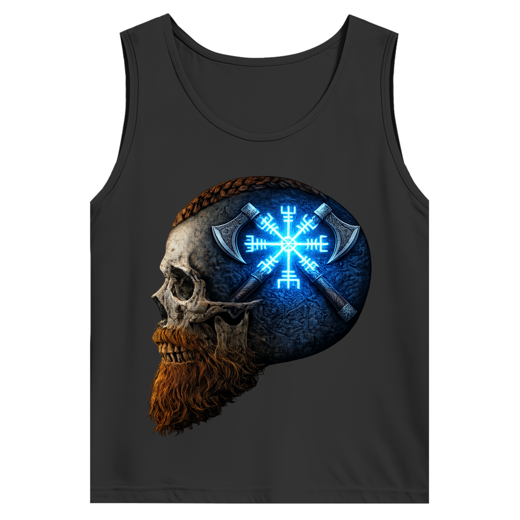 Herren Basic Tank Top Vegvisir mit Äxten und Totenschädel blau