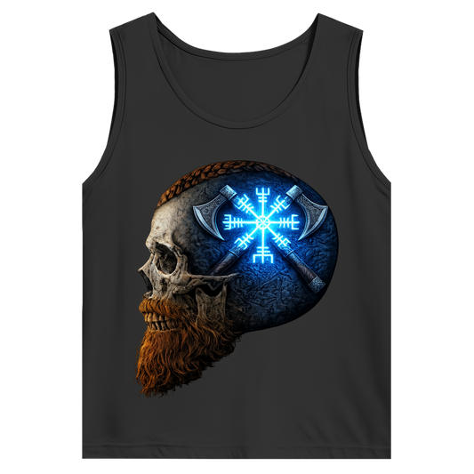 Herren Basic Tank Top Vegvisir mit Äxten und Totenschädel blau