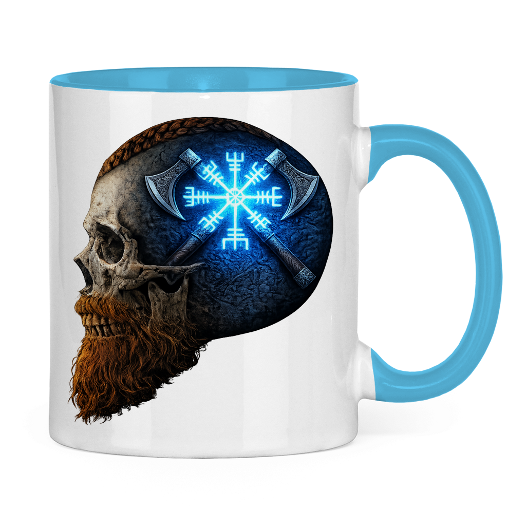 Tasse zweifarbig Vegvisir mit Äxten und Totenschädel blau
