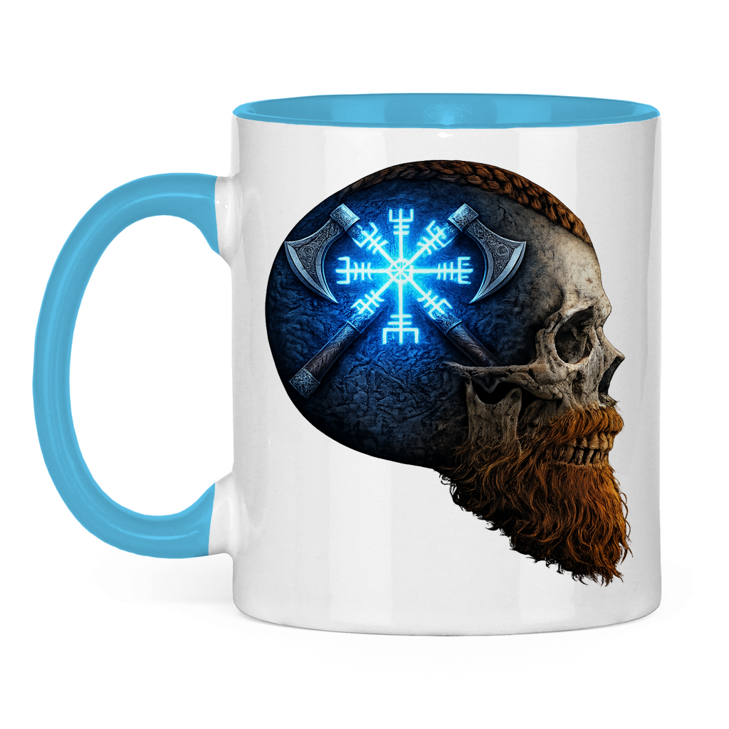 Tasse zweifarbig Vegvisir mit Äxten und Totenschädel blau