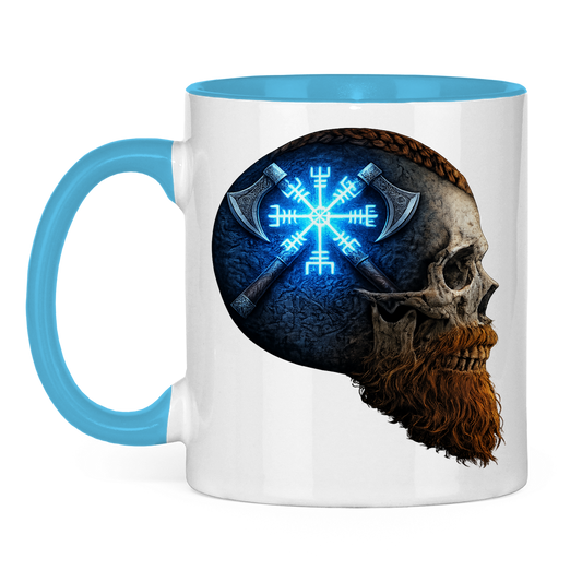 Tasse zweifarbig Vegvisir mit Äxten und Totenschädel blau