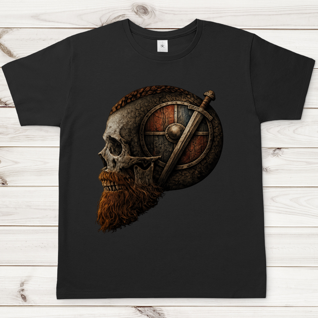 Herren T-Shirt Vikinger-Schädel mit Schwert und Schild