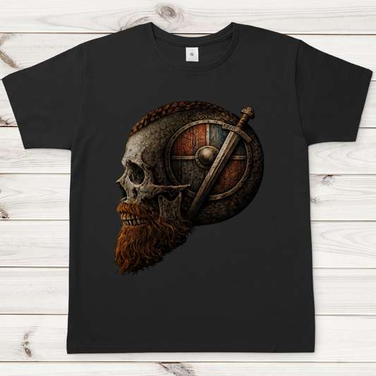 Herren T-Shirt Vikinger-Schädel mit Schwert und Schild