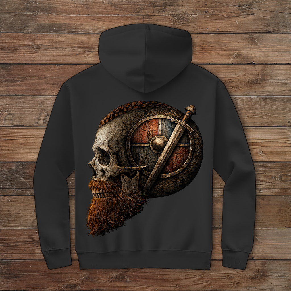Herren Zipper Hoodie Vikinger-Schädel mit Schwert und Schild