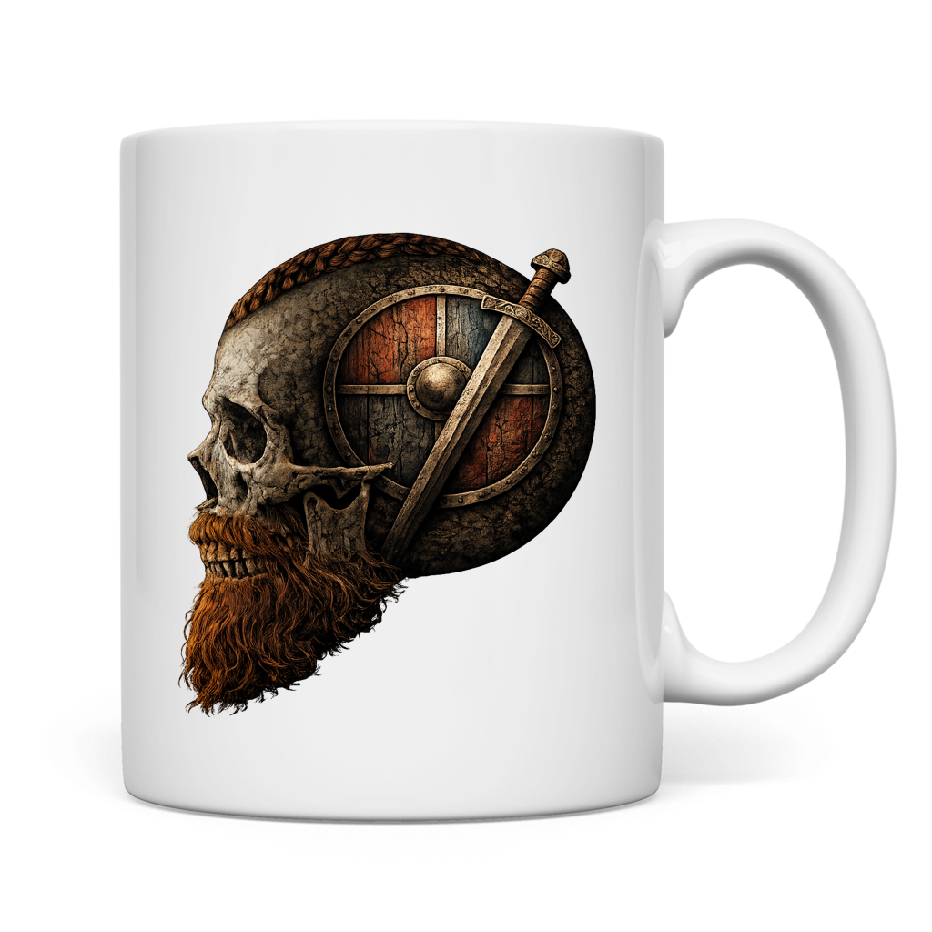 Tasse Vikinger-Schädel mit Schwert und Schild
