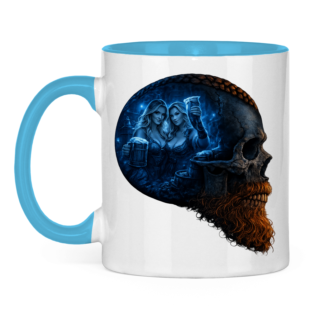Tasse zweifarbig Alte Taverne im Schädelfundament blau