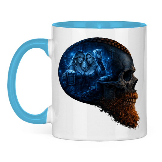 Tasse zweifarbig Alte Taverne im Schädelfundament blau