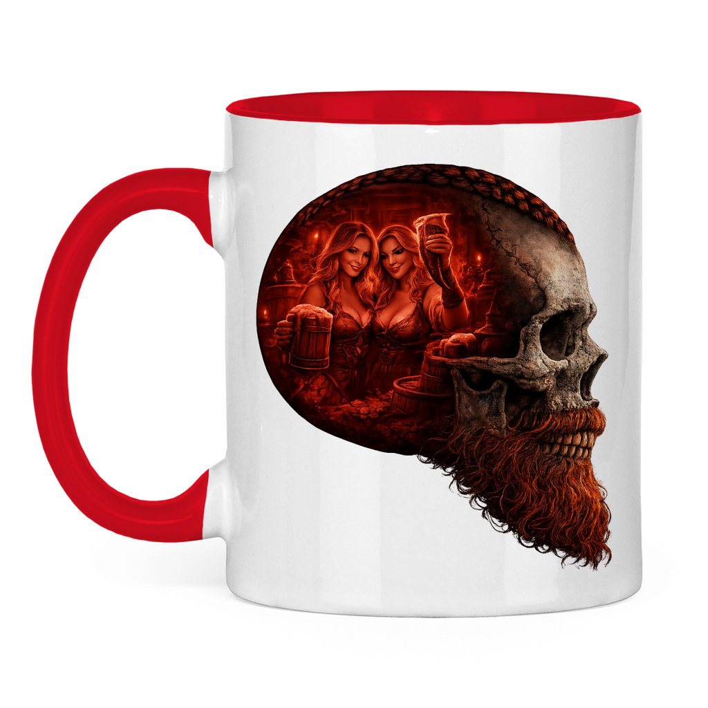 Tasse zweifarbig Alte Taverne im Schädelfundament rot