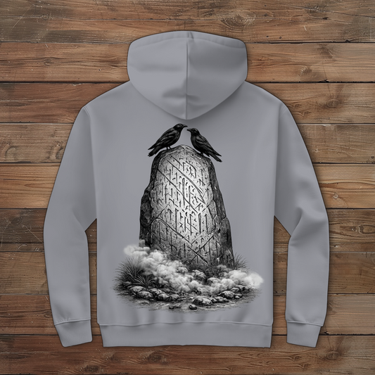 Herren Zipper Hoodie Raben und Runenstein im Nebel