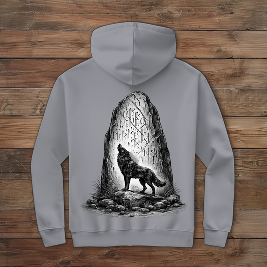 Herren Zipper Hoodie Wolf und Runenstein im Mondlicht