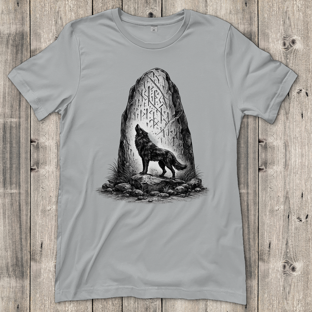 Damen T-Shirt Wolf und Runenstein im Mondlicht
