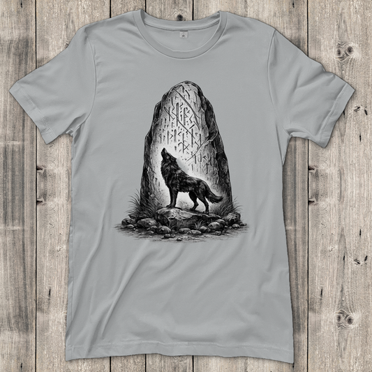 Damen T-Shirt Wolf und Runenstein im Mondlicht