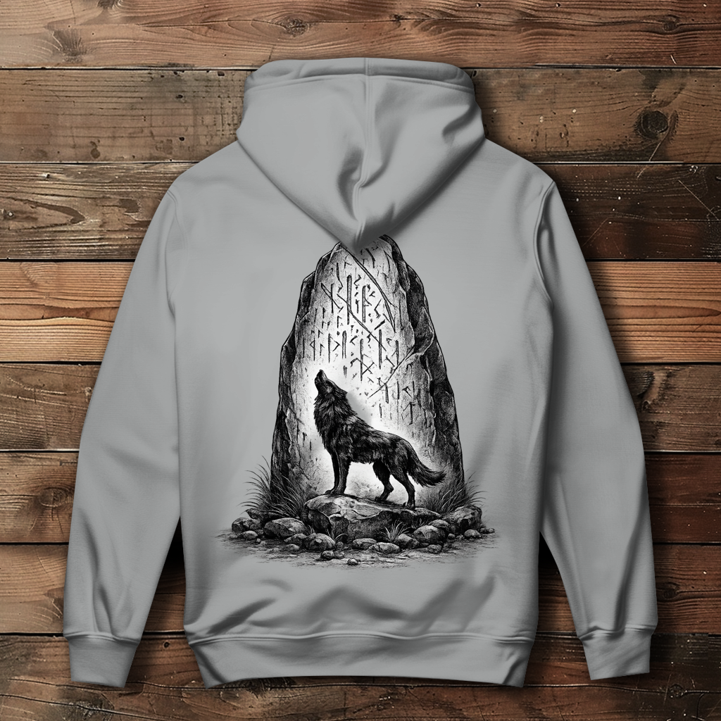 Damen Hoodie Wolf und Runenstein im Mondlicht