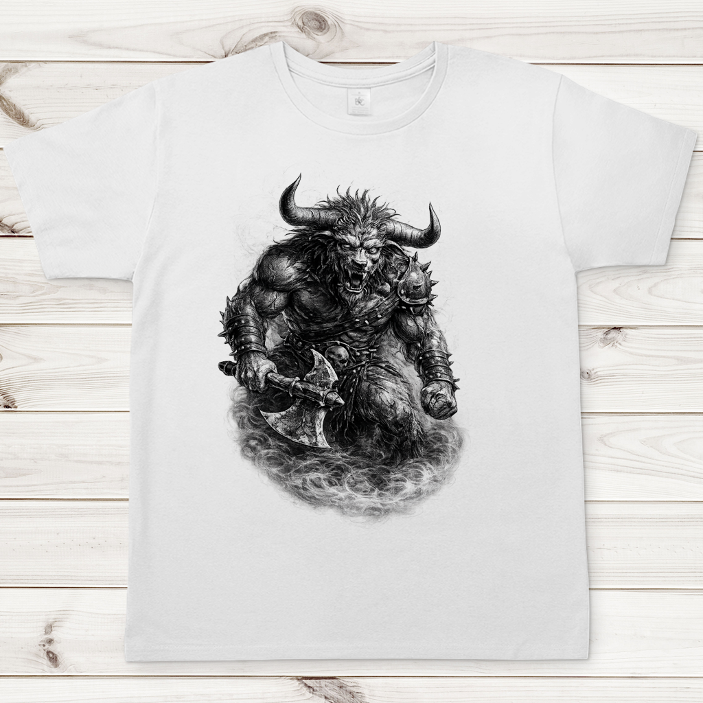Herren T-Shirt Dämonischer Minotaurus mit Kampf-Axt