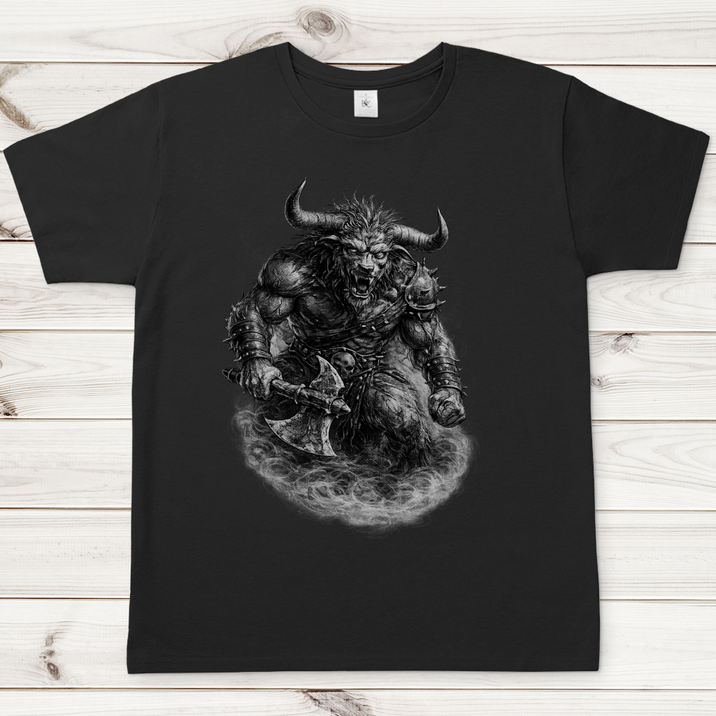 Herren T-Shirt Dämonischer Minotaurus mit Kampf-Axt