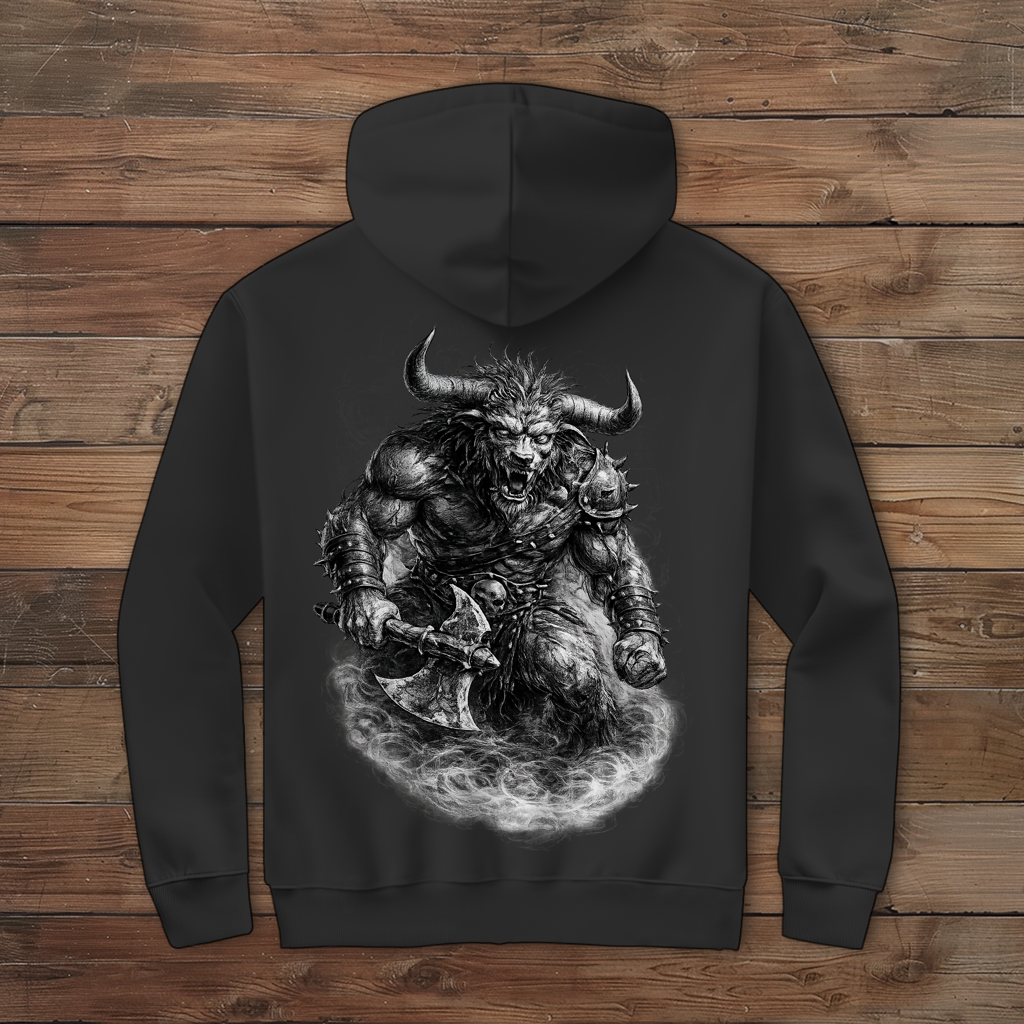 Herren Zipper Hoodie Dämonischer Minotaurus mit Kampf-Axt