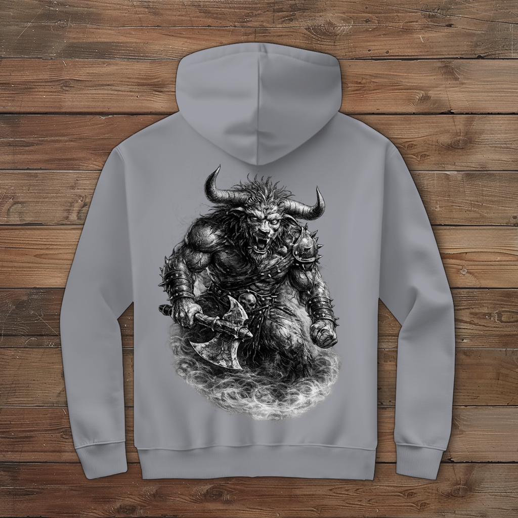 Herren Zipper Hoodie Dämonischer Minotaurus mit Kampf-Axt