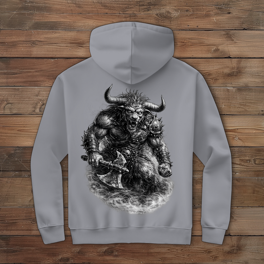 Herren Zipper Hoodie Dämonischer Minotaurus mit Kampf-Axt