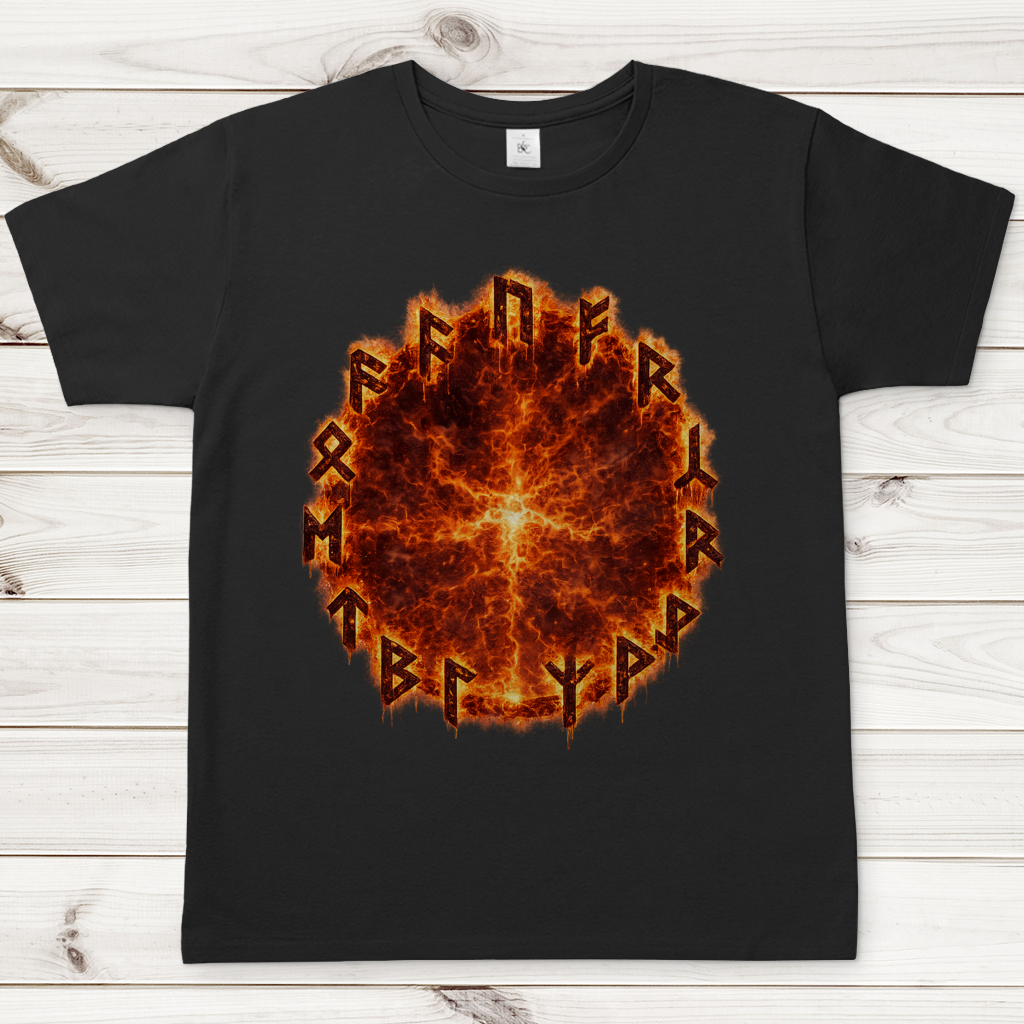 Herren T-Shirt Brennende Runen im Feuerring