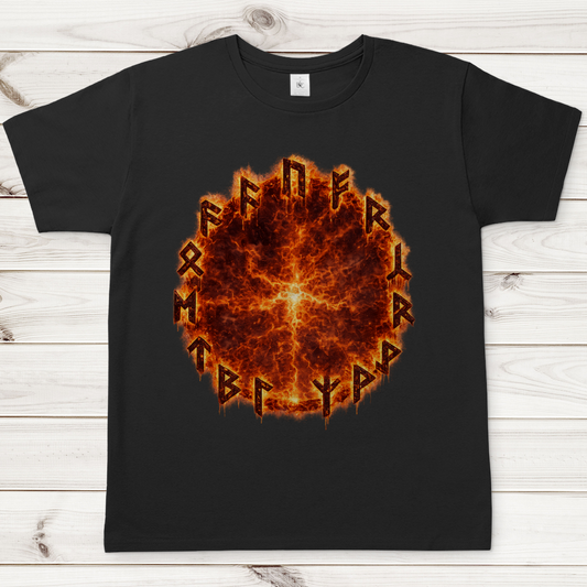 Herren T-Shirt Brennende Runen im Feuerring