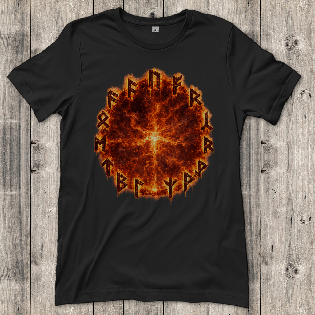Damen T-Shirt Brennende Runen im Feuerring