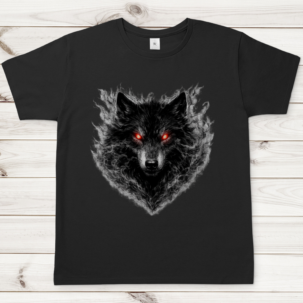 Herren T-Shirt Dämonischer Wolf im Nebel
