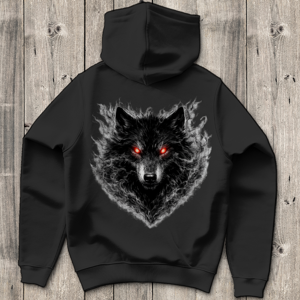 Herren Hoodie Dämonischer Wolf im Nebel