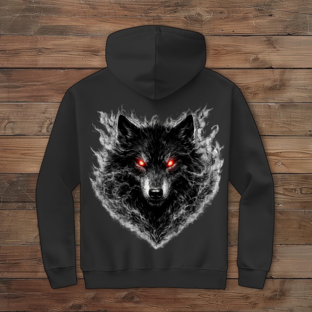 Herren Zipper Hoodie Dämonischer Wolf im Nebel