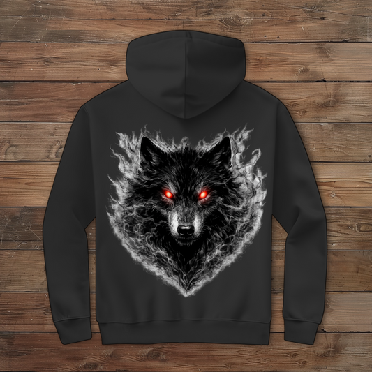 Herren Zipper Hoodie Dämonischer Wolf im Nebel