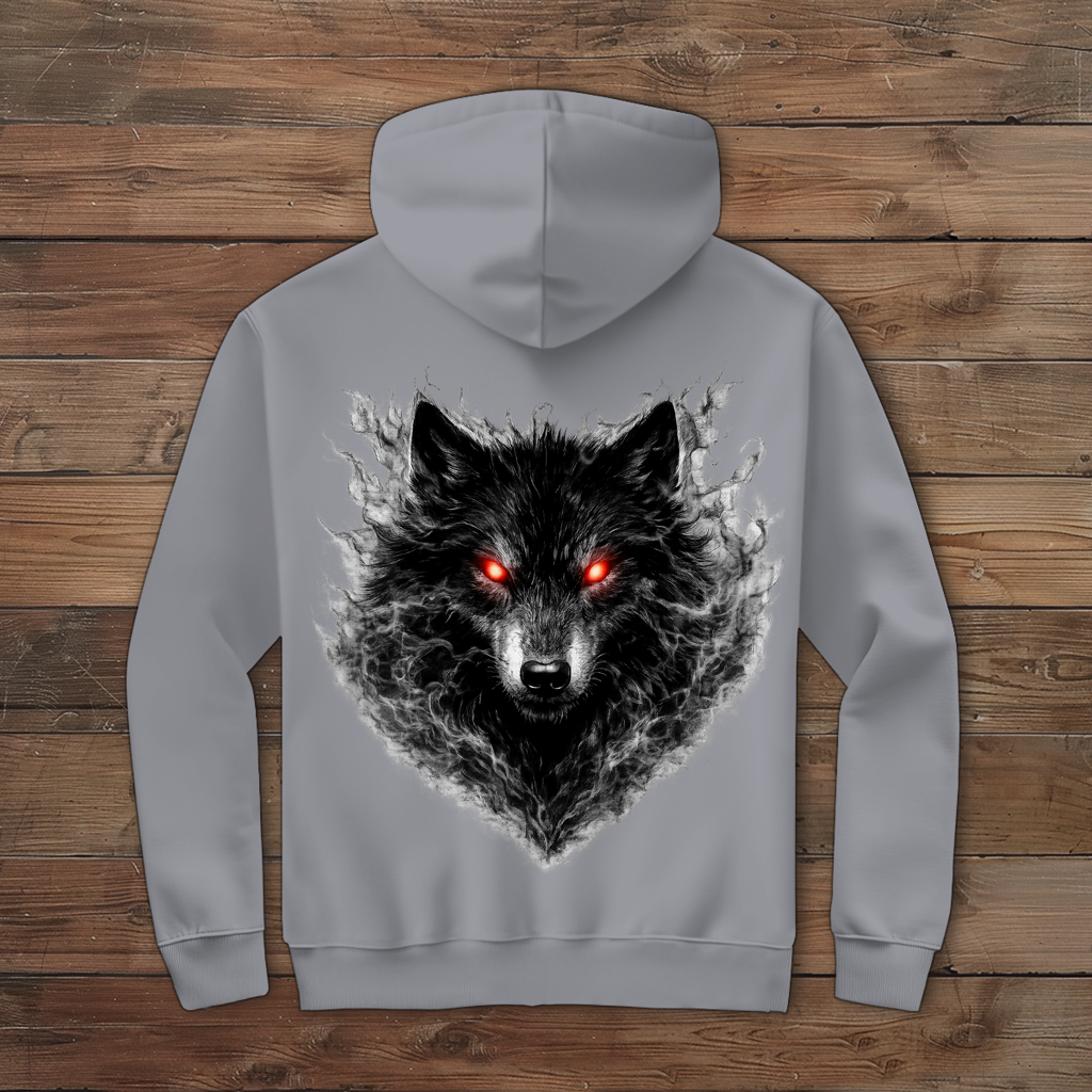 Herren Zipper Hoodie Dämonischer Wolf im Nebel