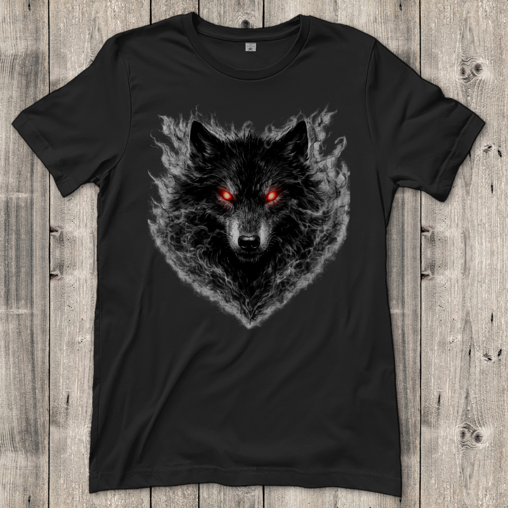 Damen T-Shirt Dämonischer Wolf im Nebel