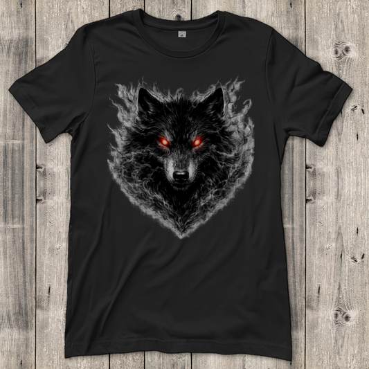 Damen T-Shirt Dämonischer Wolf im Nebel
