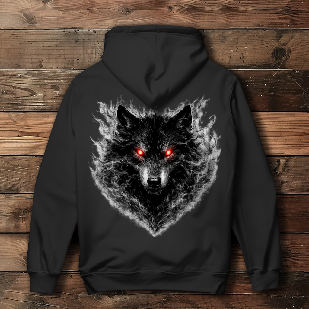 Damen Hoodie Dämonischer Wolf im Nebel