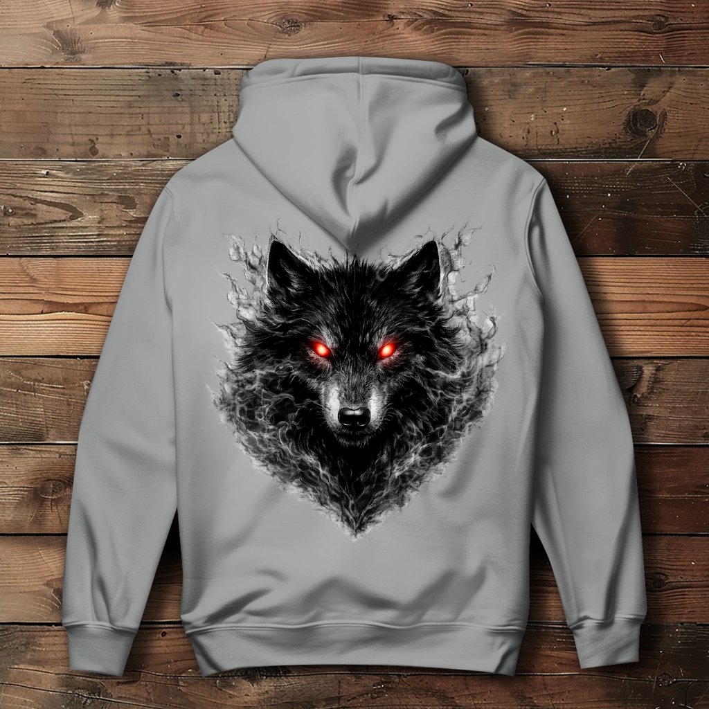 Damen Hoodie Dämonischer Wolf im Nebel