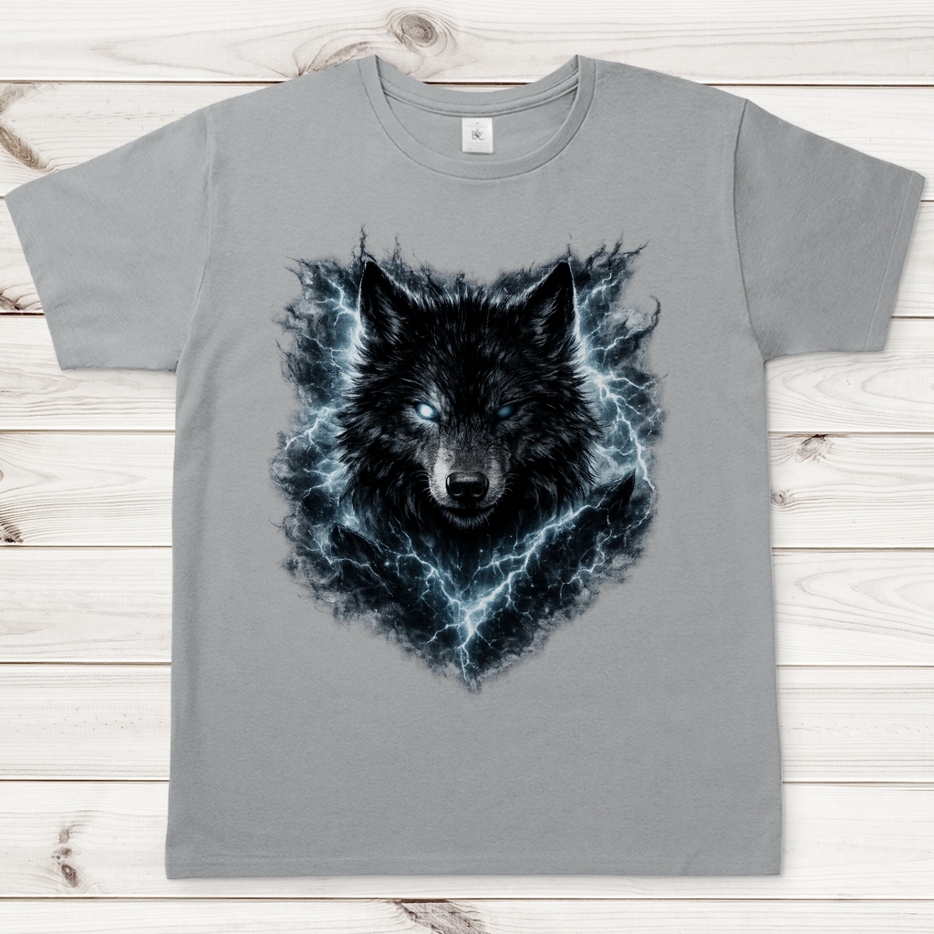 Herren T-Shirt Finsterer Wolf im Blitzsturm