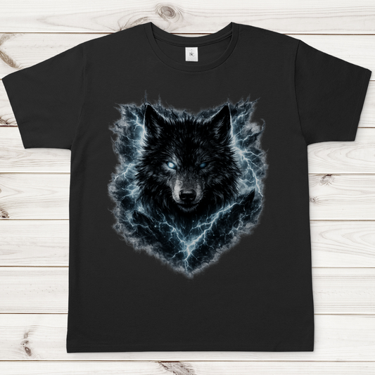 Herren T-Shirt Finsterer Wolf im Blitzsturm