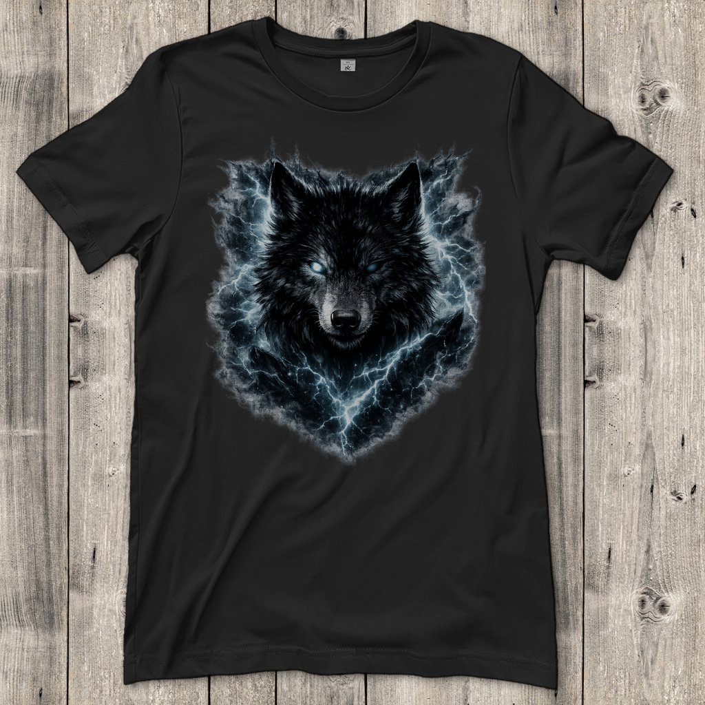 Damen T-Shirt Finsterer Wolf im Blitzsturm