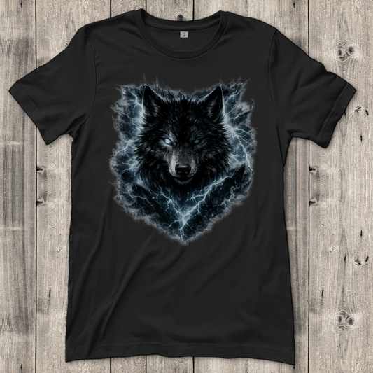 Damen T-Shirt Finsterer Wolf im Blitzsturm