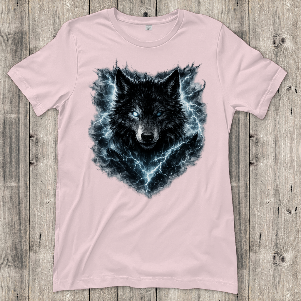 Damen T-Shirt Finsterer Wolf im Blitzsturm