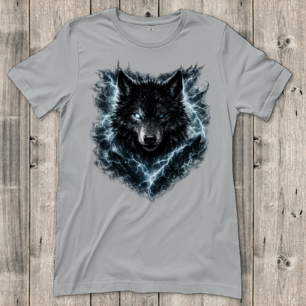 Damen T-Shirt Finsterer Wolf im Blitzsturm