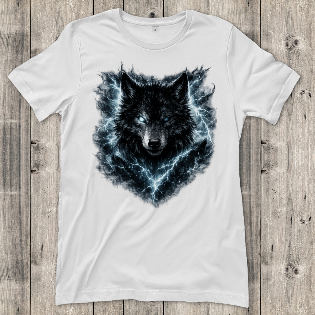 Damen T-Shirt Finsterer Wolf im Blitzsturm