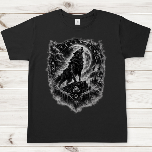 Herren T-Shirt Wolf im Runenkreis unter dem Mond