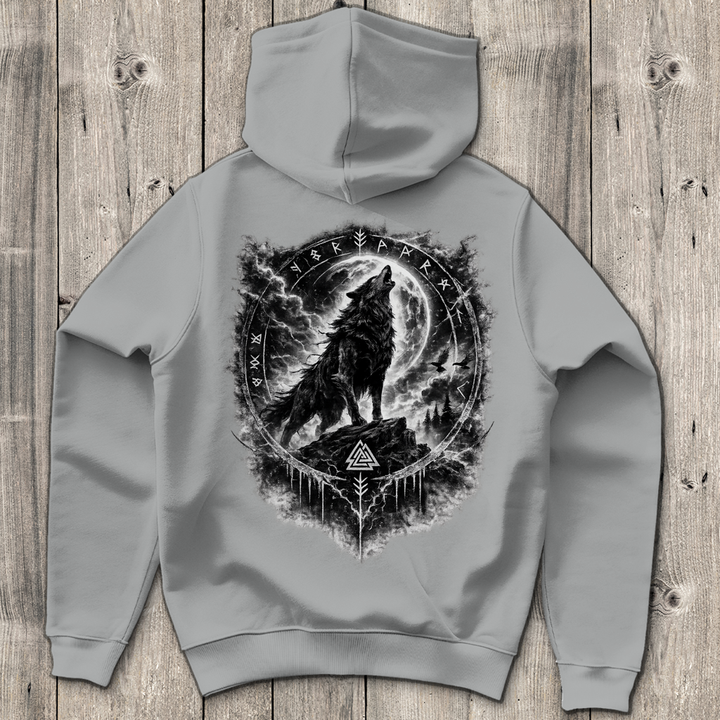 Herren Hoodie Wolf im Runenkreis unter dem Mond