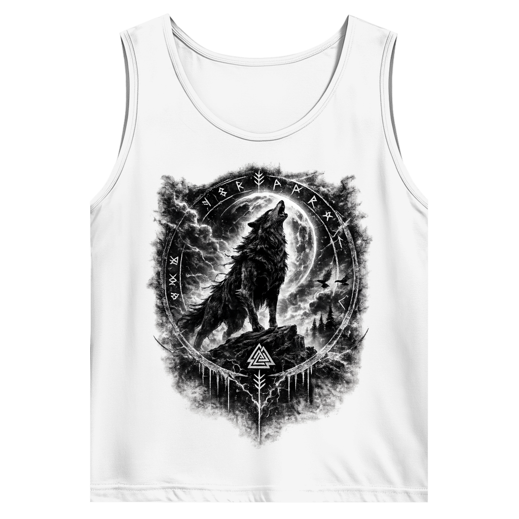 Herren Basic Tank Top Wolf im Runenkreis unter dem Mond